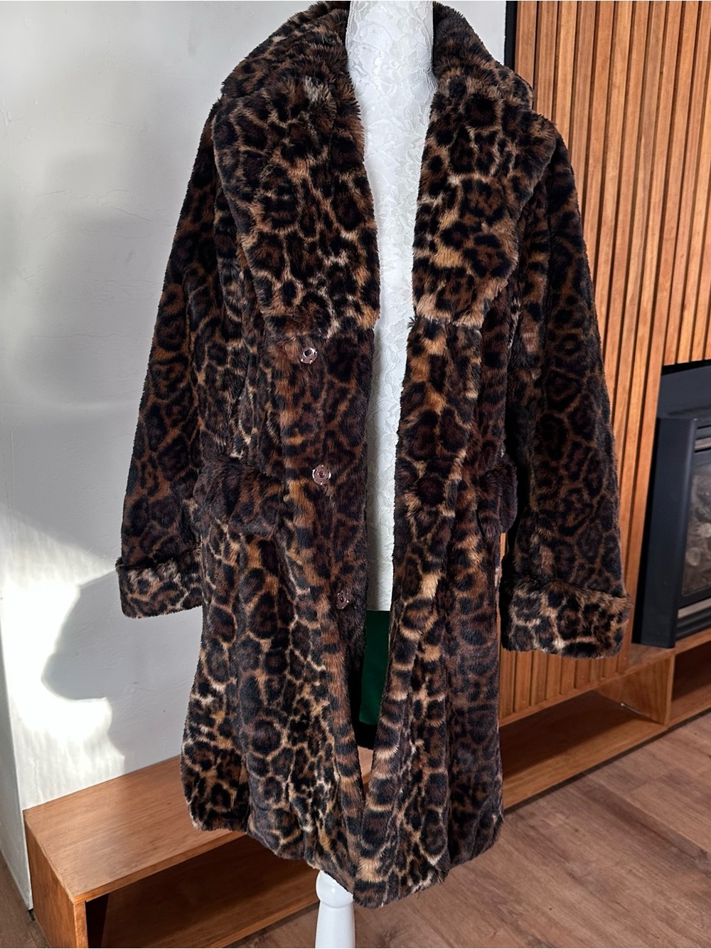 C. Wonder Leopard-Print Faux Fur Coat in Brown and Black